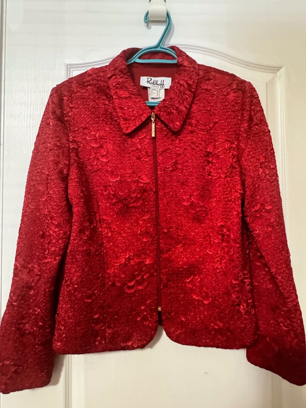 Ribkoff Red Satiny Textured Zip-Front Jacket size 10